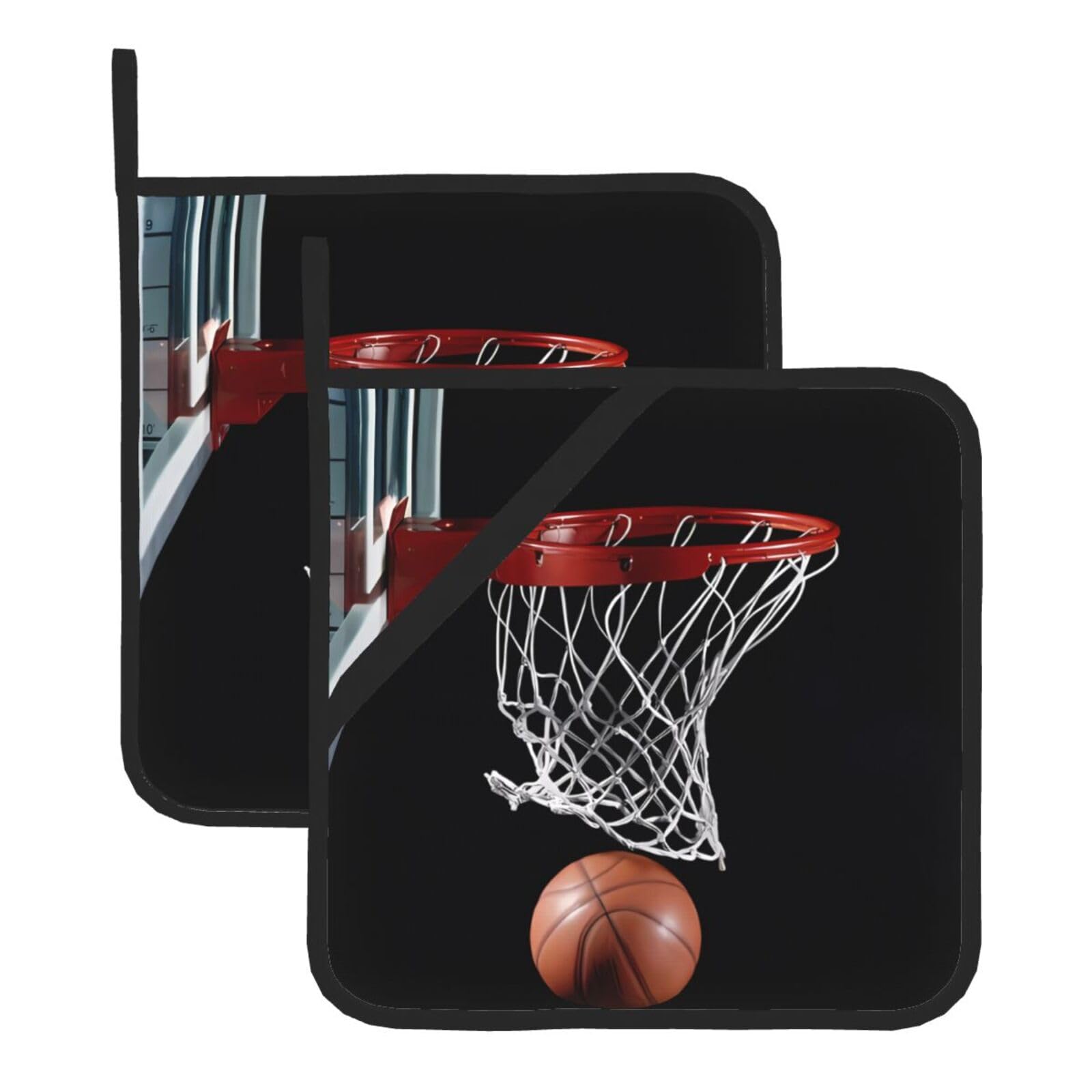 HJFCZH Basketball Prints Square Hot Pads for Kitchen - Waterproof Heat Resistant Potholders, Thick Trivet Covers with Hanging Loops, Oven & Grill Dish Protectors (2-Pack)