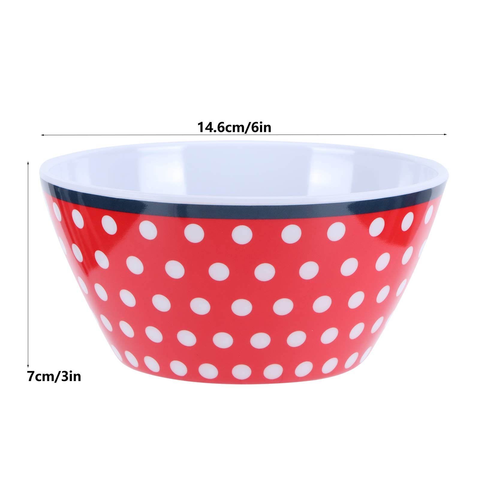Juego de 12 cuencos para ensalada de 15 cm (6 pulgadas), elegantes cuencos para servir alimentos, vajilla de imitación de porcelana para cocina y comedor, material melamina, color (Roja con punto)