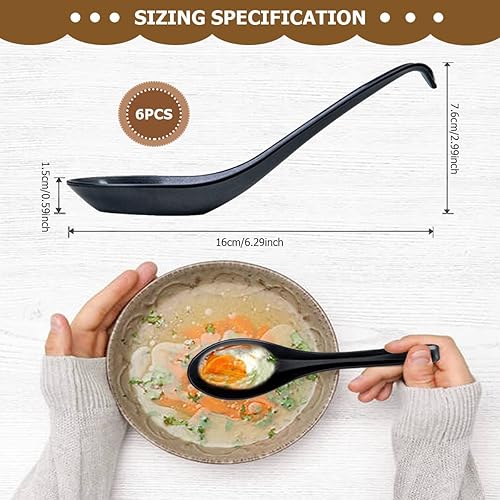 Miniatura 2 de DOERDO 6 cucharas de sopa de estilo japonés, cucharas de sopa asiáticas chinas con mango largo para mezclar cocina, hornear, cocinar, negro