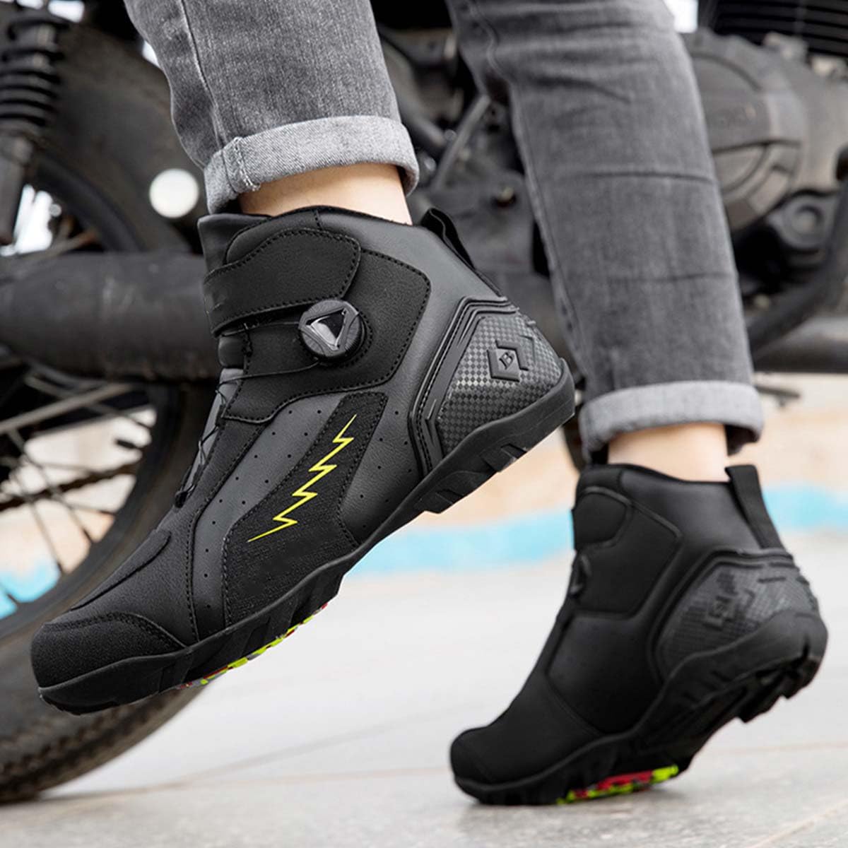Stivali da Moto Uomo Stivali Sportivi in Pelle | Microfibra, Completamente Impermeabili, Suola High Grip, Protezioni Malleolo e Puntale, Certificato