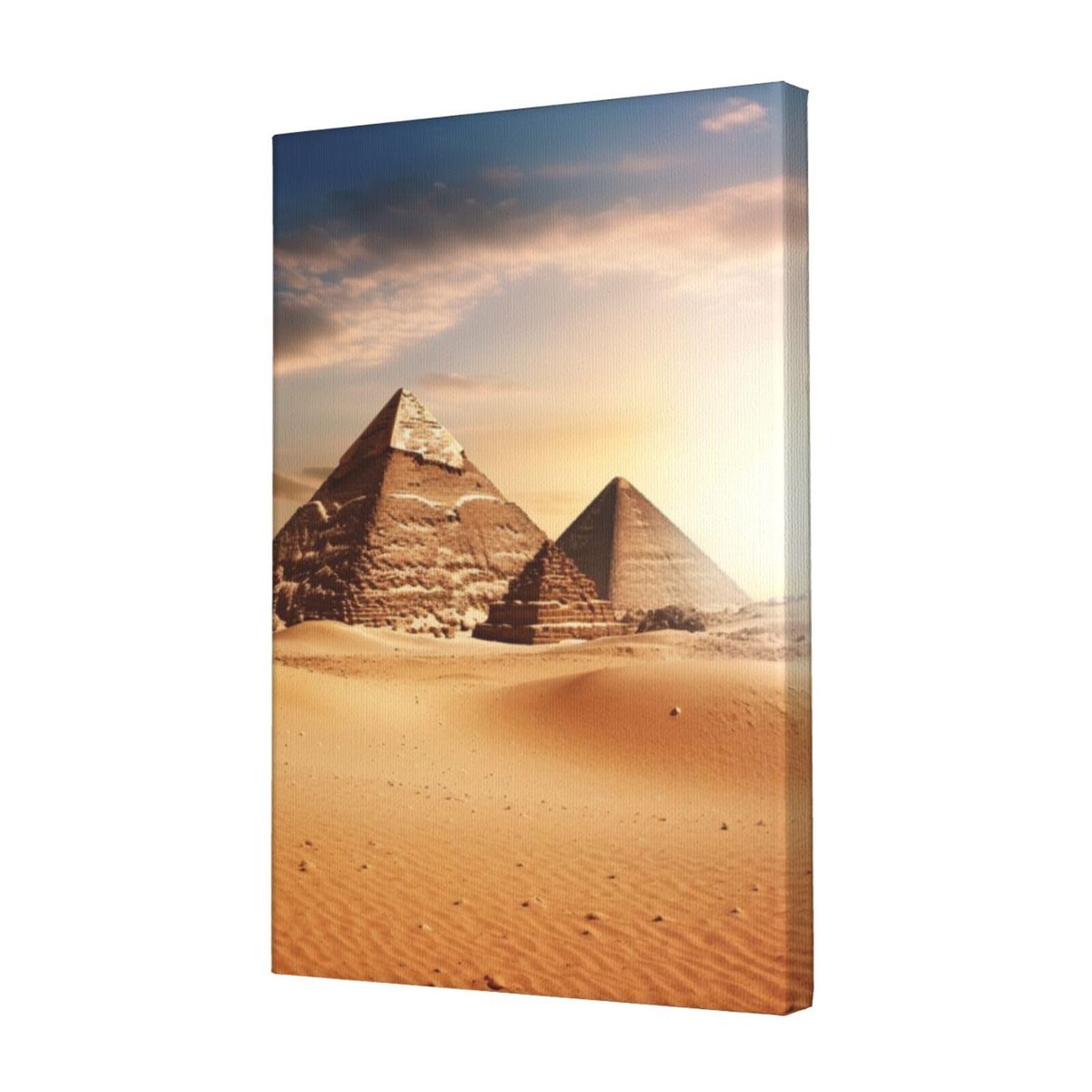 KLOPH Egyptian Pyramid in Desert Canvas Wall Art for Living Room 12"x18" Modern Artwork Painting for Bathroom Hanging Canvas Prints Aesthetic Wallart for Bedroom Kitchen Office Wall Decor