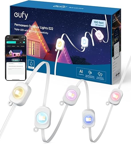 eufy Luces permanentes para exteriores E22, 100 pies con 60 luces LED triples, RGBWW inteligentes para Navidad, uso diario y vacaciones, hasta IP67 disponible en Yaxa Colombia