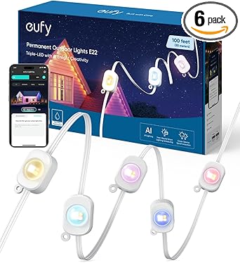 eufy Permanent Outdoor Lights E22, 100ft with 60 Triple-LED Lights, Smart RGBWW for Christmas, Daily and Holiday, IP67 Waterproof, AI Lighting Themes for Christmas Decorations, Links with Cameras