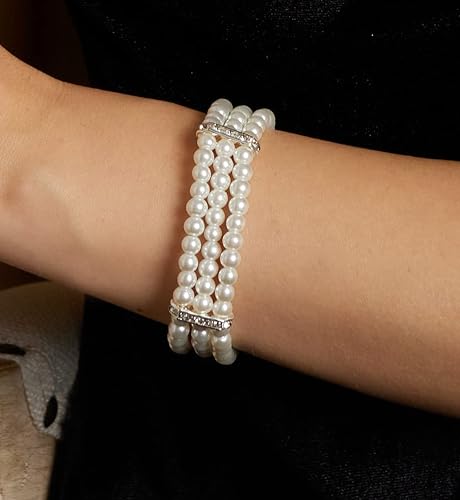 Miniatura 4 de Gionforsy Gargantilla de perlas blancas, collar de perlas de múltiples hebras, collar de perlas cortas para boda, fiesta de té, talla única , perla