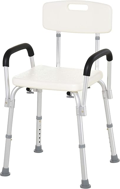 HOMCOM Adjustable Shower Chair, Shower Seat, Portable Medical Stool with Adjustable Back and Armrest for Mobility