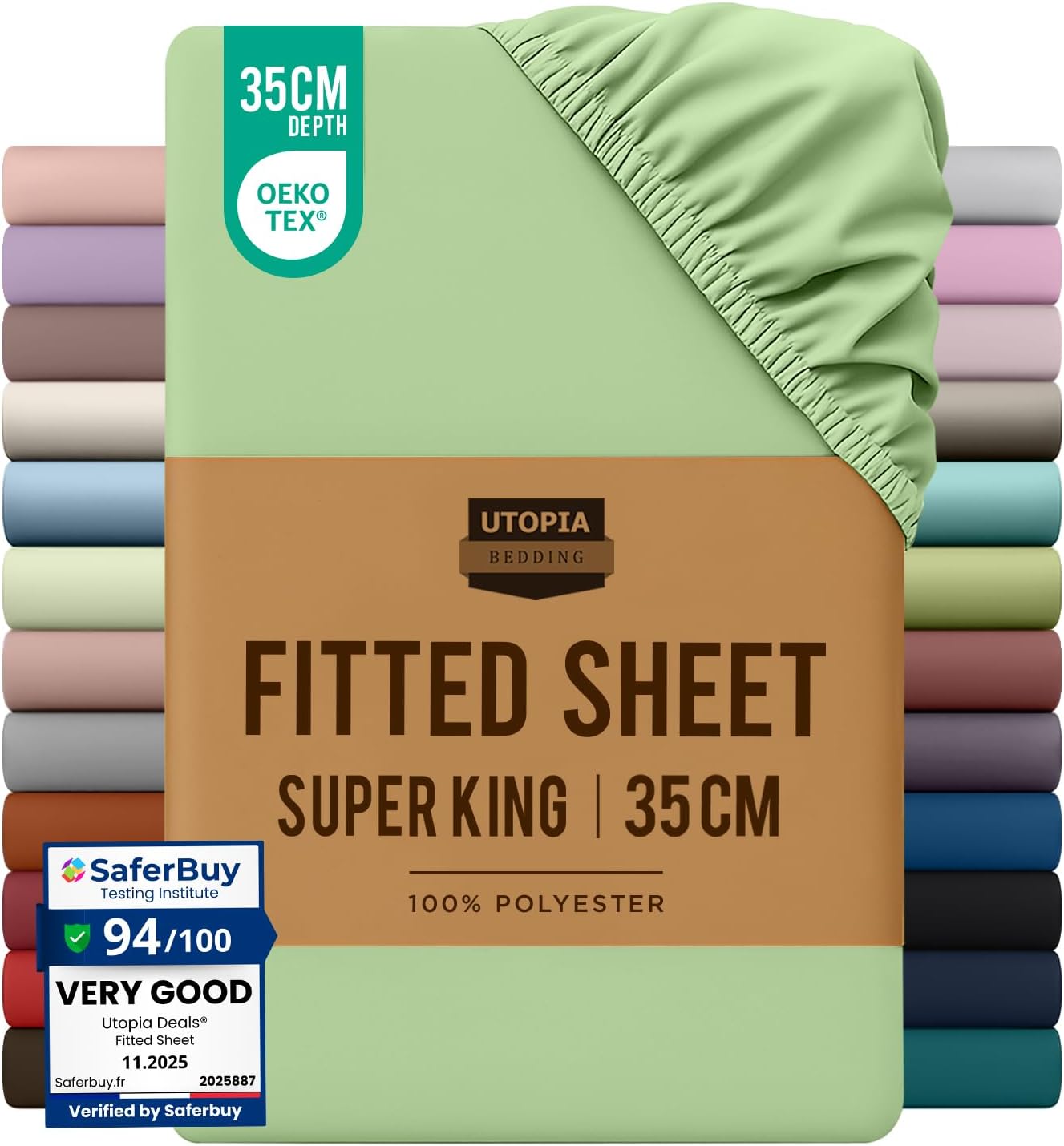 Utopia Bedding Fitted Sheet Super King, Sage - Deep Pocket 14 inch (35 cm) - Easy Care - OEKO-TEX Certified - Soft Brushed Microfibre Fabric - Shrinkage and Fade Resistant - Bottom Sheet
