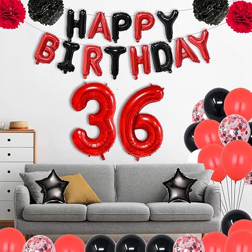 Miniatura 7 de Decoraciones de fiesta de cumpleaños número 36, globos de papel de aluminio con texto en inglés "Happy Birthday", globos de látex perfectos para