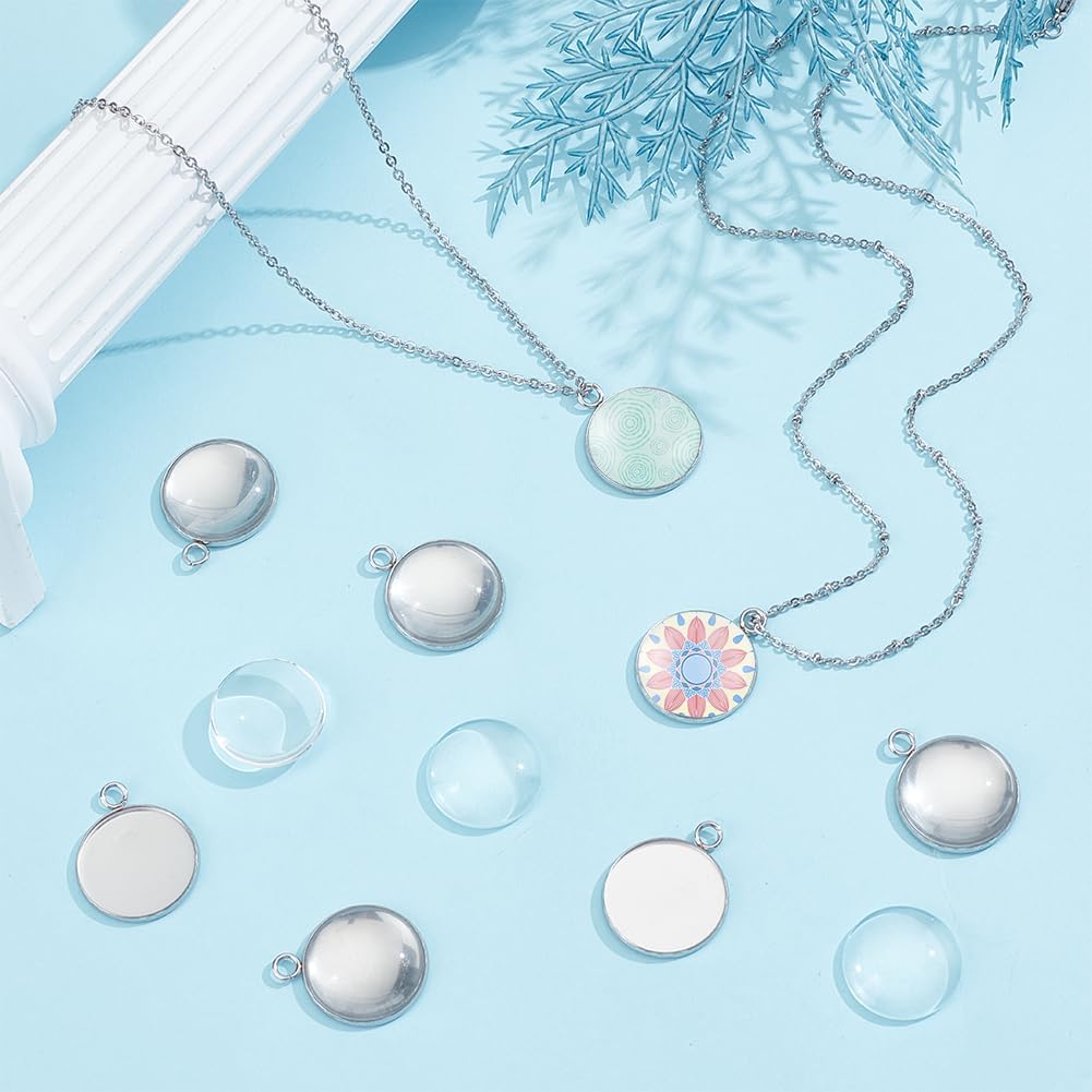 UNICRAFTALE 20 Sets 20mm Stainless Steel Pendant Cabochon Settings Flat Round Blank Bezel Pendant Trays Pendants Making Kits and Clear Glass Cabochon for Necklace Craft Jewelry Making DIY - Image 2