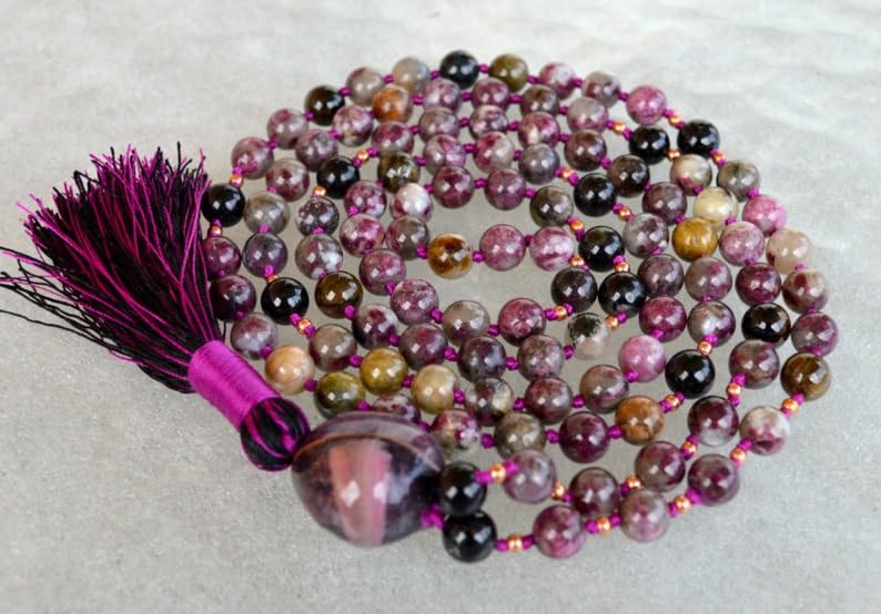 Perles de méditation bouddhiste en tourmaline pastèque, bracelet de guérison