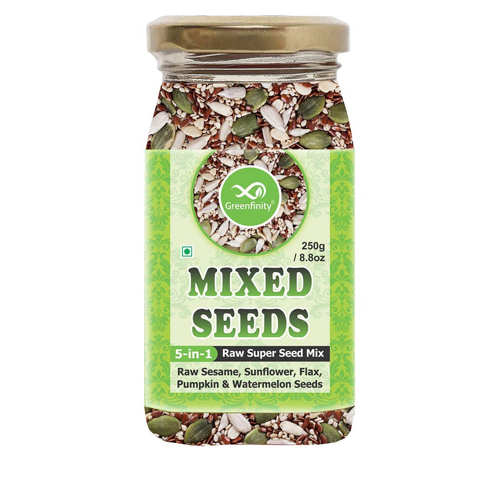 GreenFinity: 5-in-1 Raw Seeds Mix | All Natural, Heart Healthy Seed Mix | Combo of Super Seeds | [Sunflower, Flax, Pumpkin, Watermelon, Sesame Seeds] - 250g (B07SWSBDGF) Amazon Price History, Amazon Price Tracker