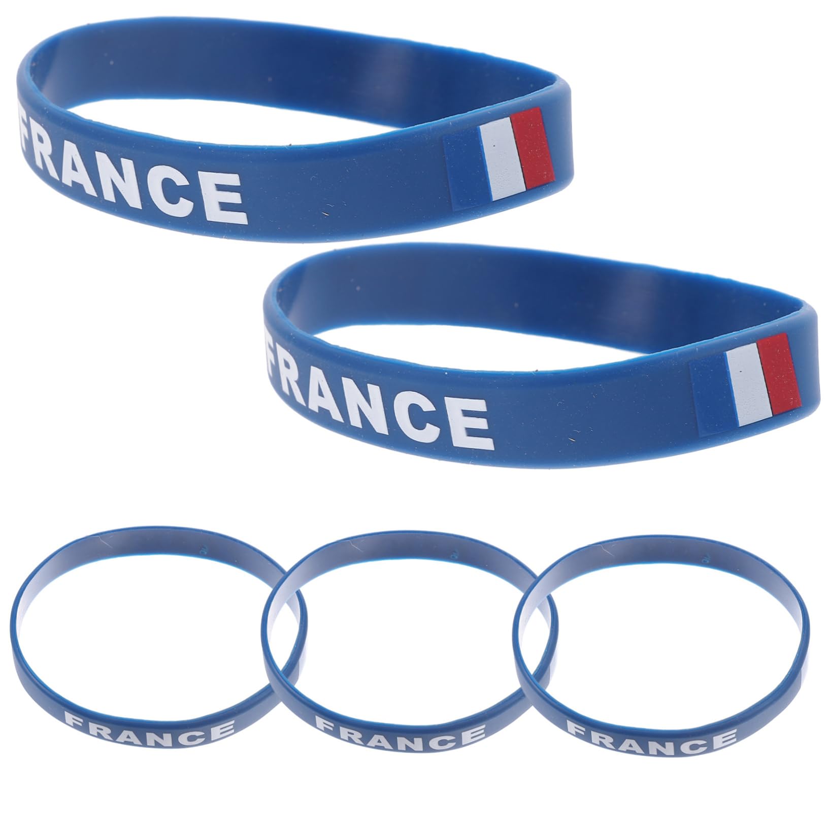 Lot de 5 bracelets en silicone avec drapeau national imprimé pour homme et femme - Drapeau de la France - Ajustement confortable