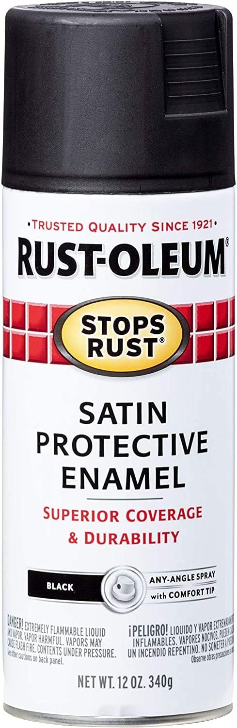 Rust-Oleum 7777830-2PK Stops Rust Spray Paint, 12 Ounce (Pack of 2), Satin Black, 2 Piece