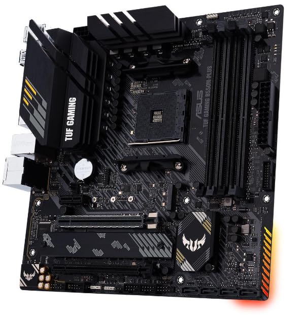 Placa-Mãe ASUS TUF Gaming B550M-PLUS AM4 mATX — Suporte Ryzen, PCIe 4.0, M.2 NVMe, DDR4, HDMI/DP, LAN Gigabit, Durabilidade Militar para PC Gamer glide