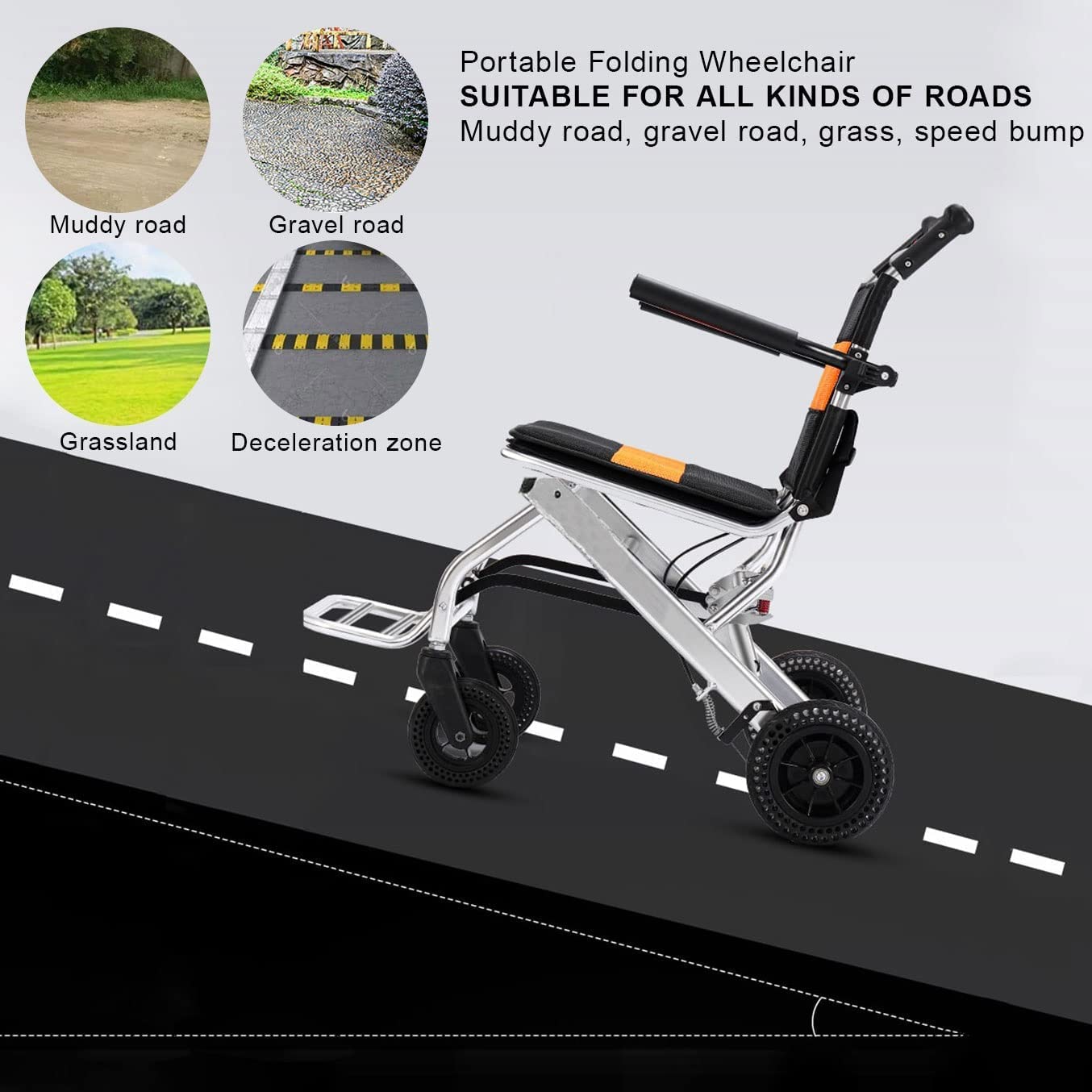Silla de ruedas plegable ultraligera de viaje para personas mayores discapacitadas, silla propulsada por asistentes con reposabrazos oscilante y reposapiés,