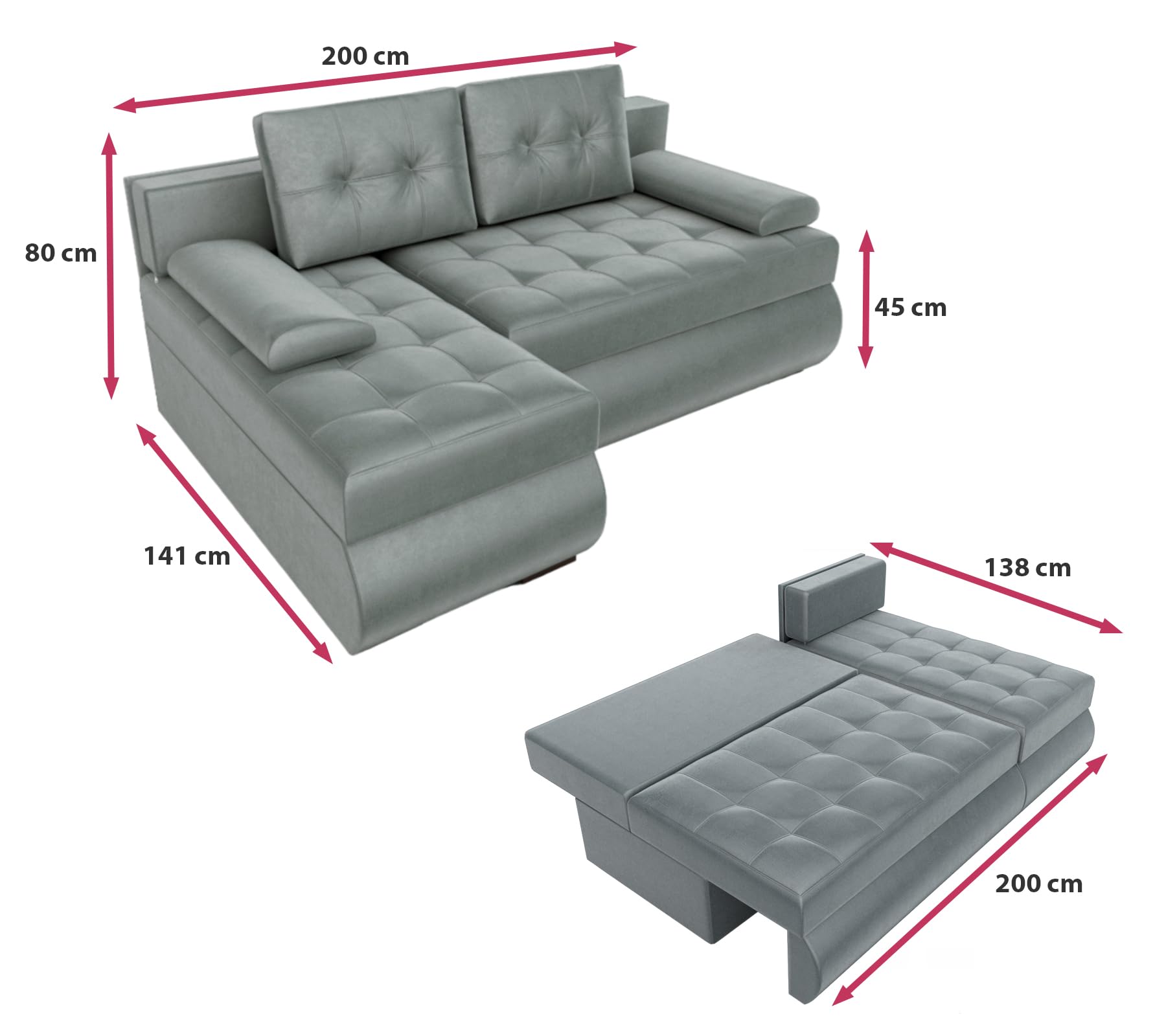 BROMARKT Ecksofa mit Schlaffunktion Sofa mit Bettkasten Hellgrau Rechts