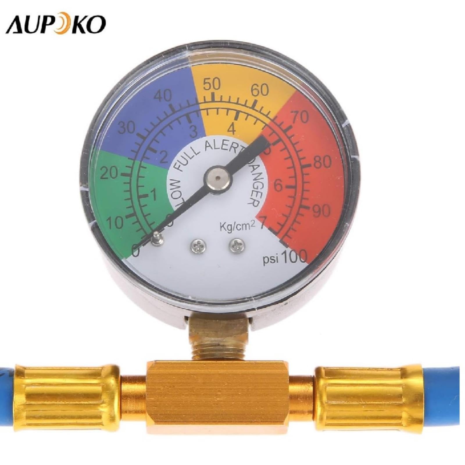 Aupoko R134A - Kit de manguera de carga de refrigerante de CA, lata de válvula autosellante de 1/2 pulgada y manguera de recarga con manómetro, se adapta a refrigerante de aire acondicionado de coche