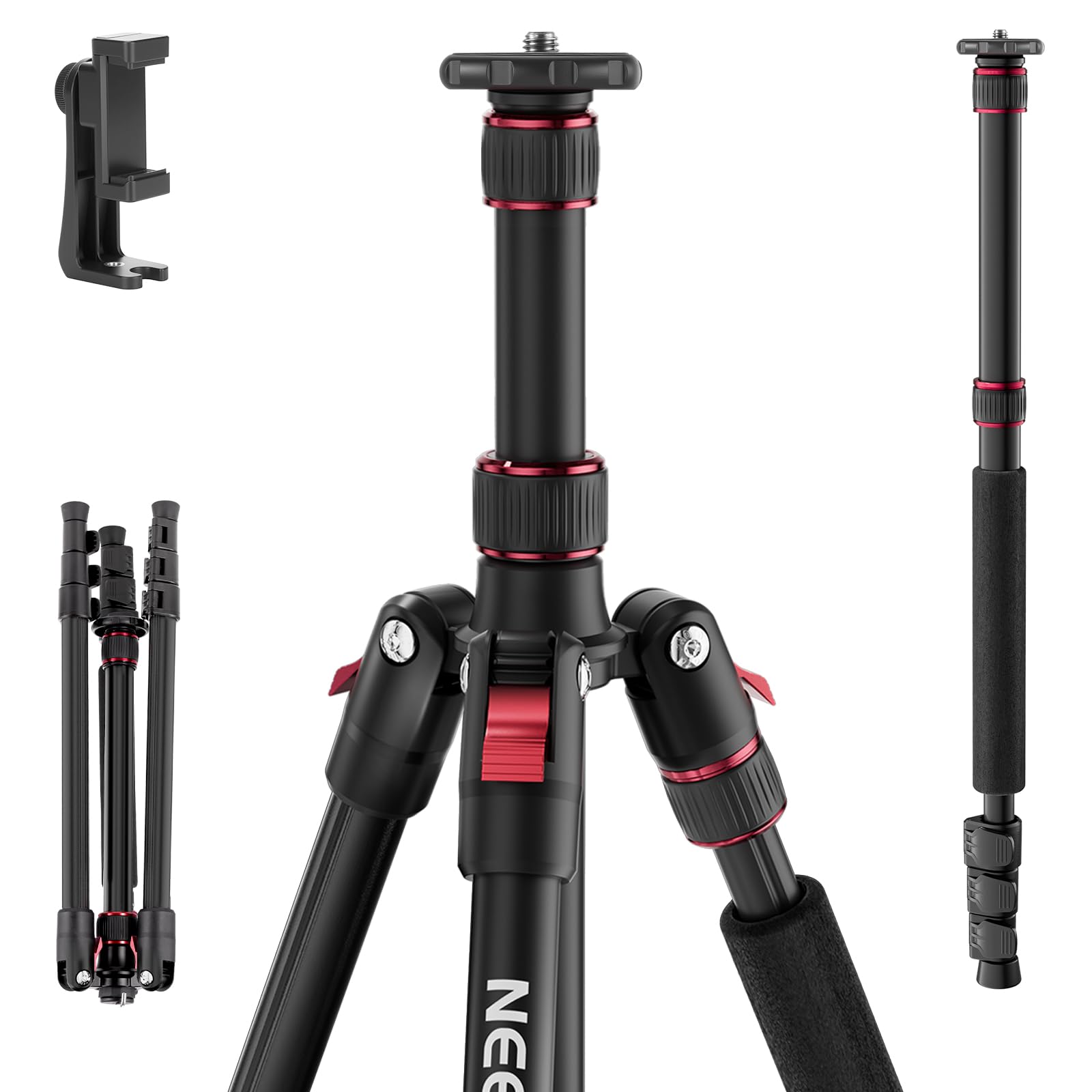 NEEWER BASICS TP15 Statyw do aparatu, monopod, 67,7 cala, metalowy, wytrzymały, przenośny, podróżny, lustrzanka cyfrowa, stojak na telefon komórkowy z uchwytem na telefon komórkowy, kompatybilny z