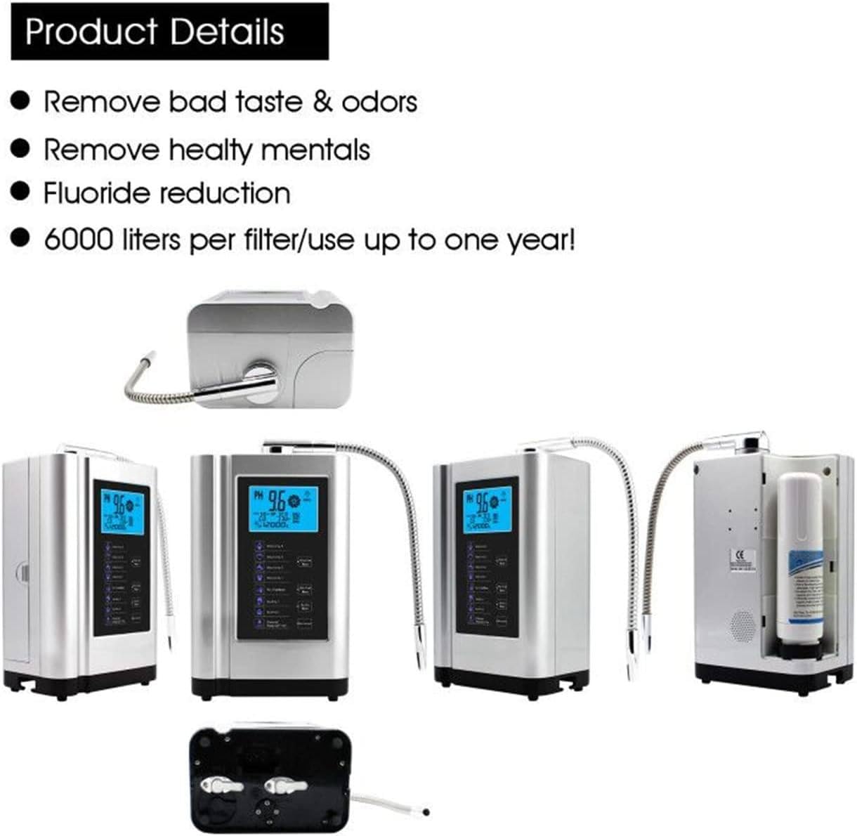 Ionizador de Agua alcalina AG7.0 Plateado, pH 3,5–10,5, 7 configuraciones White