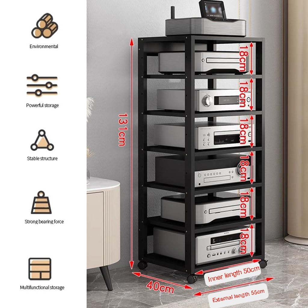 Meuble Chaine HiFi Rack Audio 7 Couches avec Roulettes Silencieuses - Composants Audio Vidéo Noir