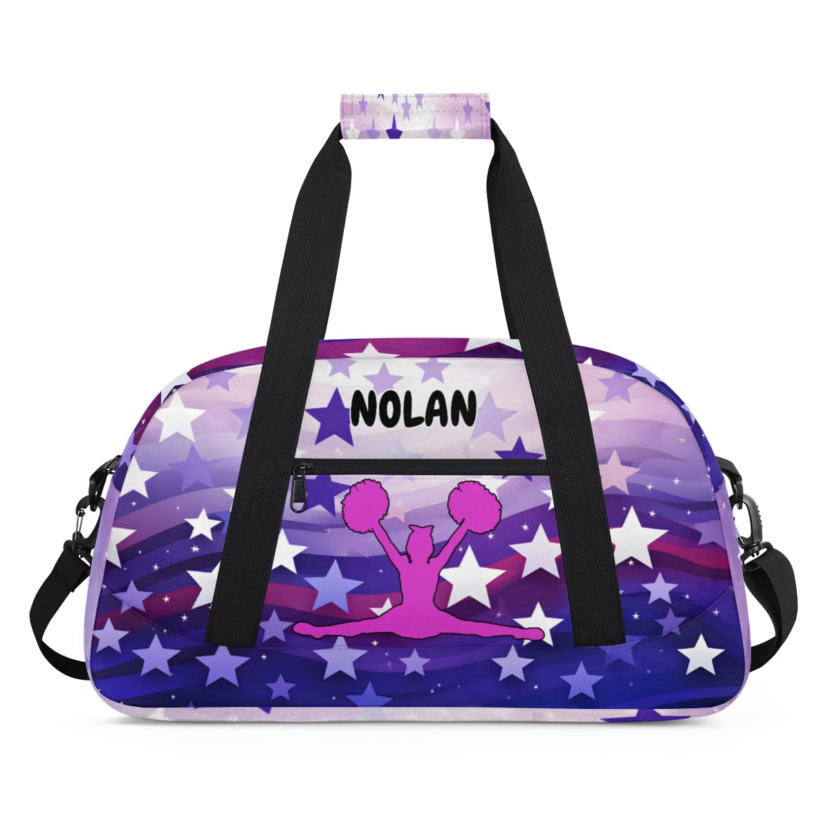 Personalized Cheerleading Bag for Girls Teens, Custom Sports Gym Bag Name Ranked Overnight Duffel Bag for Practice Gymnastics Ballet Bag, Purple Stars