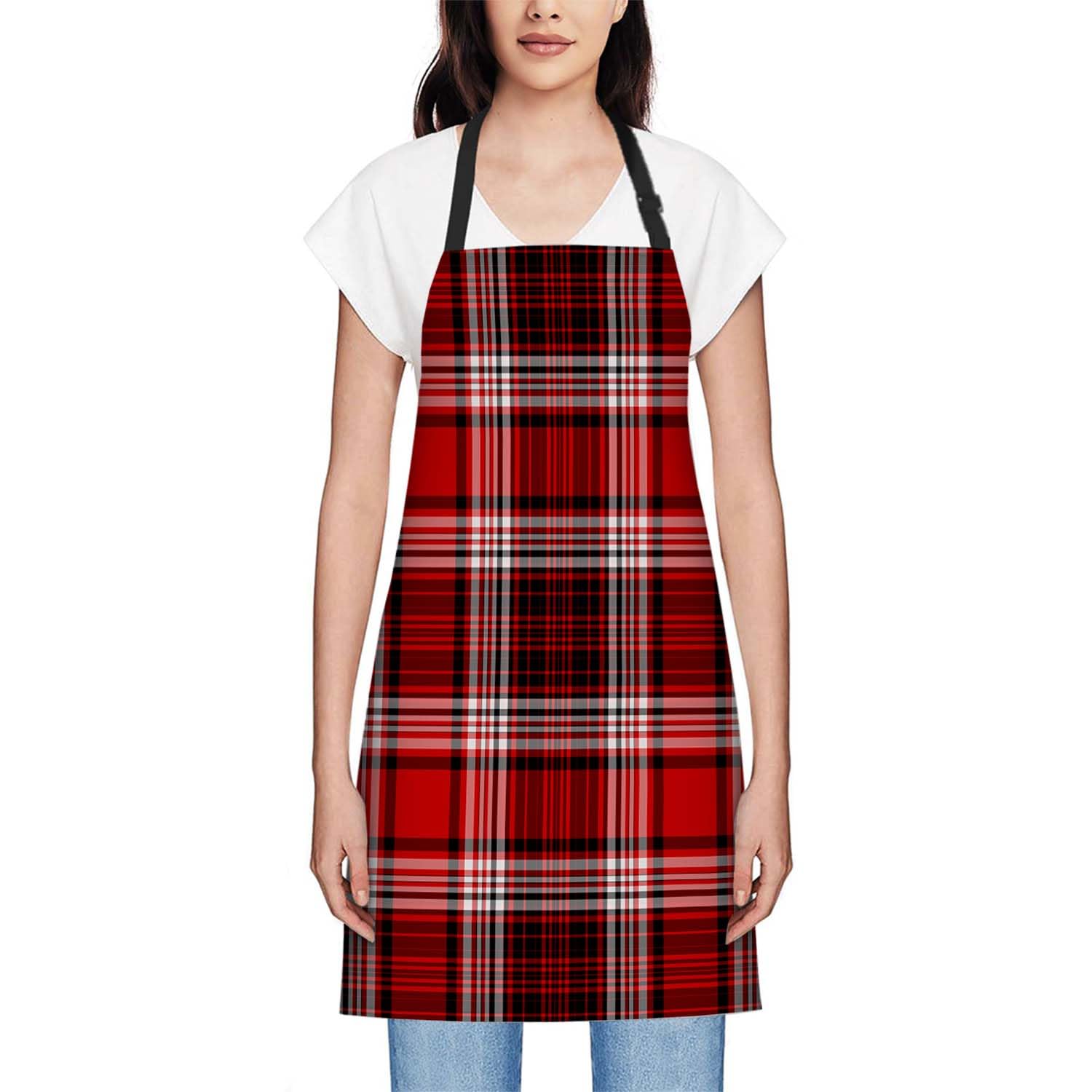 Smooffly Red White Black Plaid Apron Adjustable Apron Cooking Kitchen Chef Women Men Aprons for Home Kitchen Restaurant - Image 2