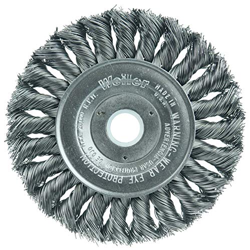 Image of Weiler 08045 4 inch Standard Twist Knot Wire Wheel, .014 inch Steel Fill, 5 /8 inch-1 /2 inch Arbor Hole, Made in the USA (Pack of 10)