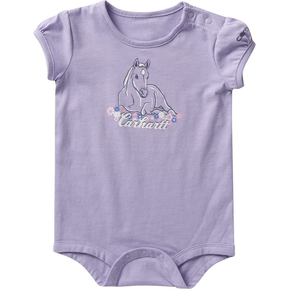 Carhartt Baby Girls' Short-Sleeve Horse/Deer Bodysuit, Viola Heather, 12 Months