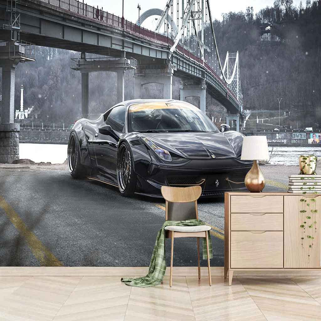 Papier Peint Photo 3D Voiture Sport Noire 400x280cm XXL Toile Auto-adhésive