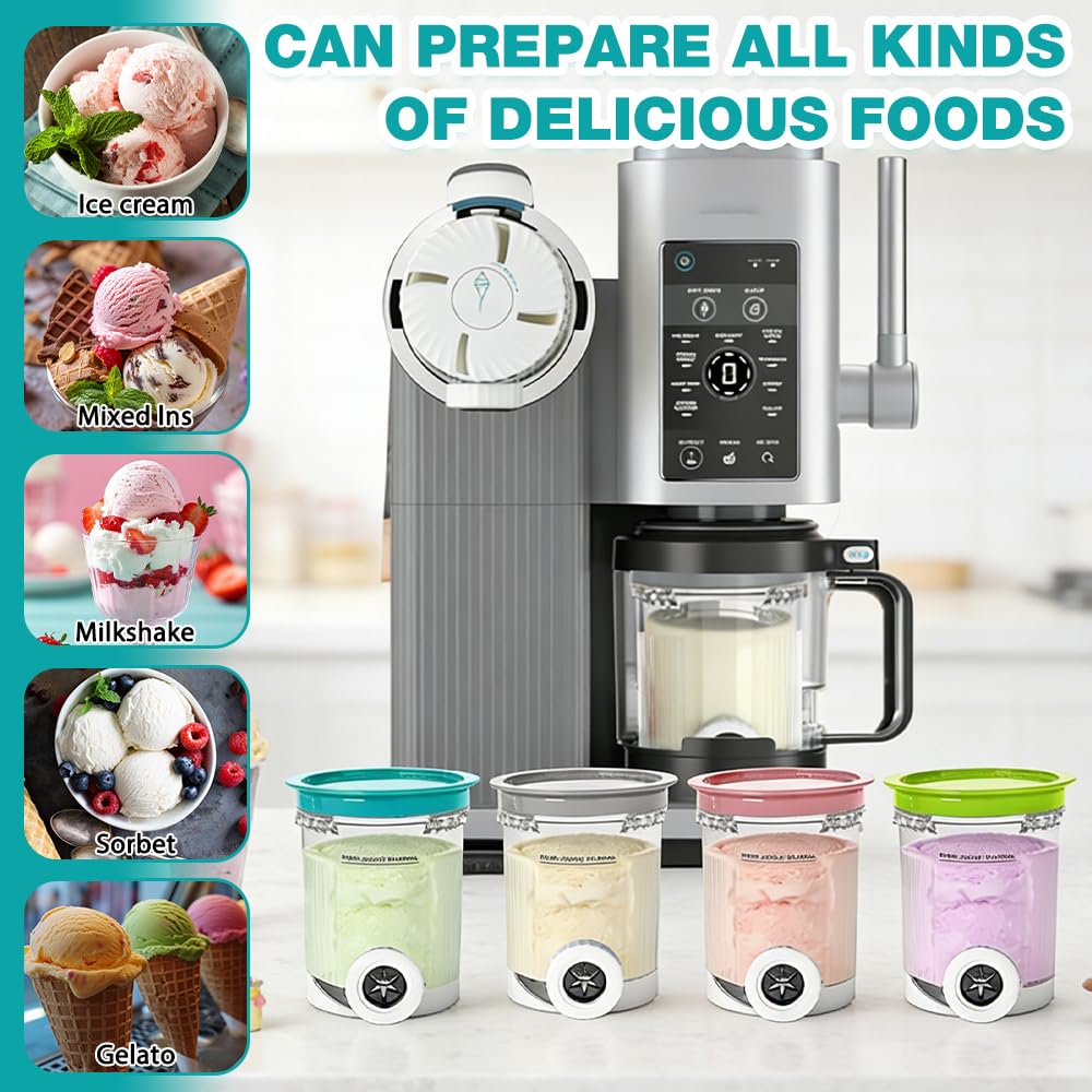 NAVESO 4 Pièces Pot pour Ninja Creamy Deluxe 500ml, Récipient pour Ninja Creami avec Couvercle et Cuillère, Accessoires pour Machine à Glace Ninja pour Série NC700, Sans BPA et Lave-Vaisselle
