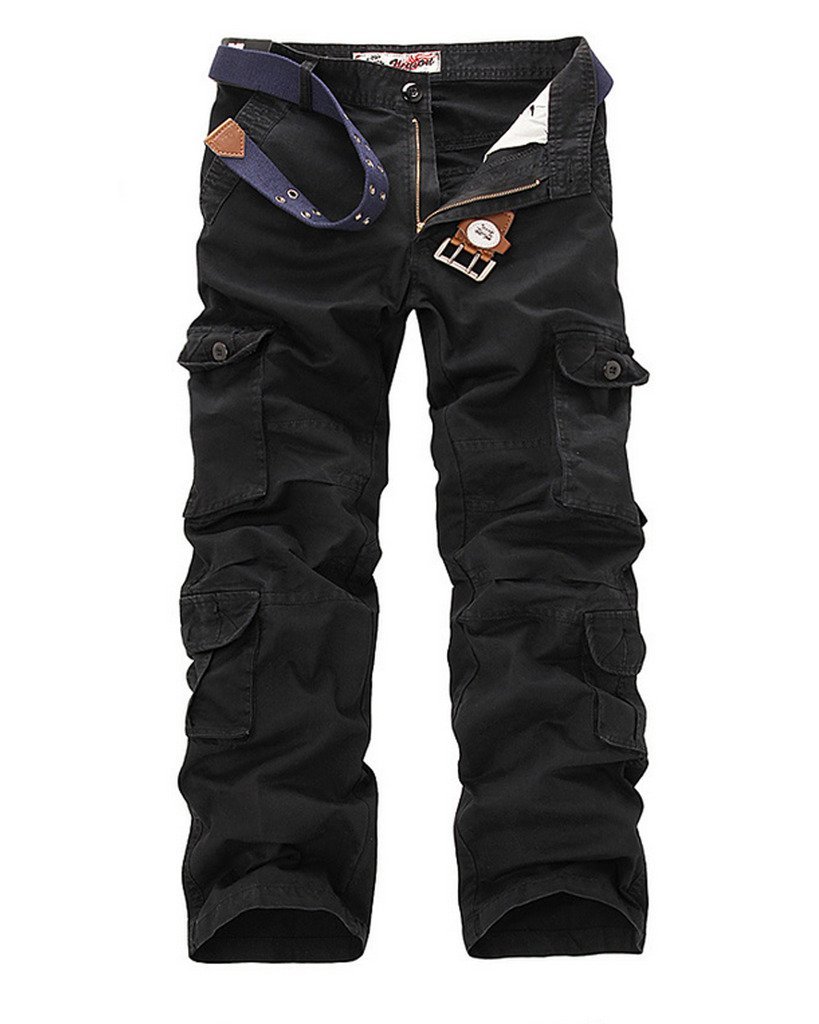 JEEPER Men's Durable Multi-Pocket Relaxed Fit Cargo Pants All-Season Black