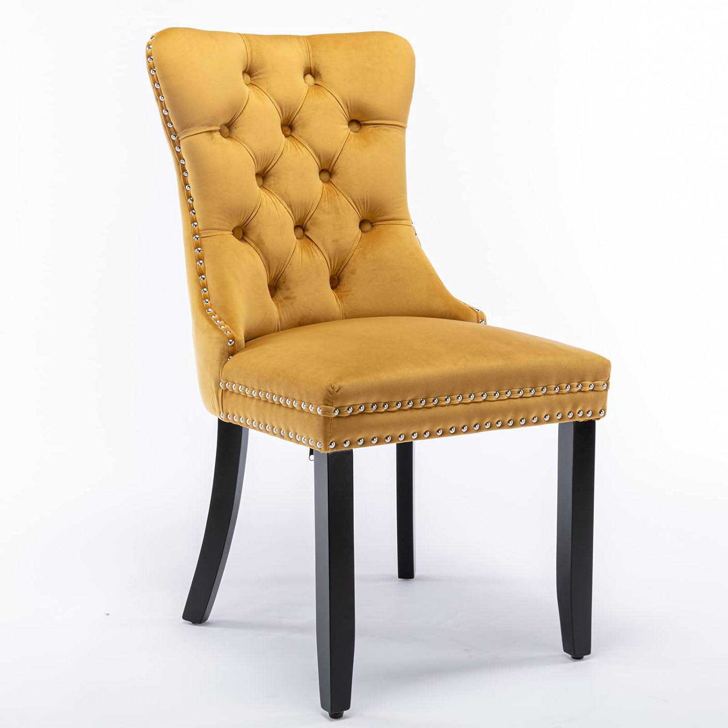 Wood Dining Chairs Set of 2, Modern Velvet Upholstered High-end Tufted Nailhead Trim Accent Chair with Solid Wood Legs, Kitchen Chairs for Dining Table Set for 2, Gold
