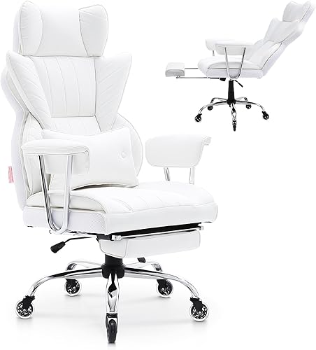 VEVOR Silla de oficina reclinable con reposapiés, silla de oficina ancha de piel sintética resistente, sillas de oficina ejecutivas grandes y altas