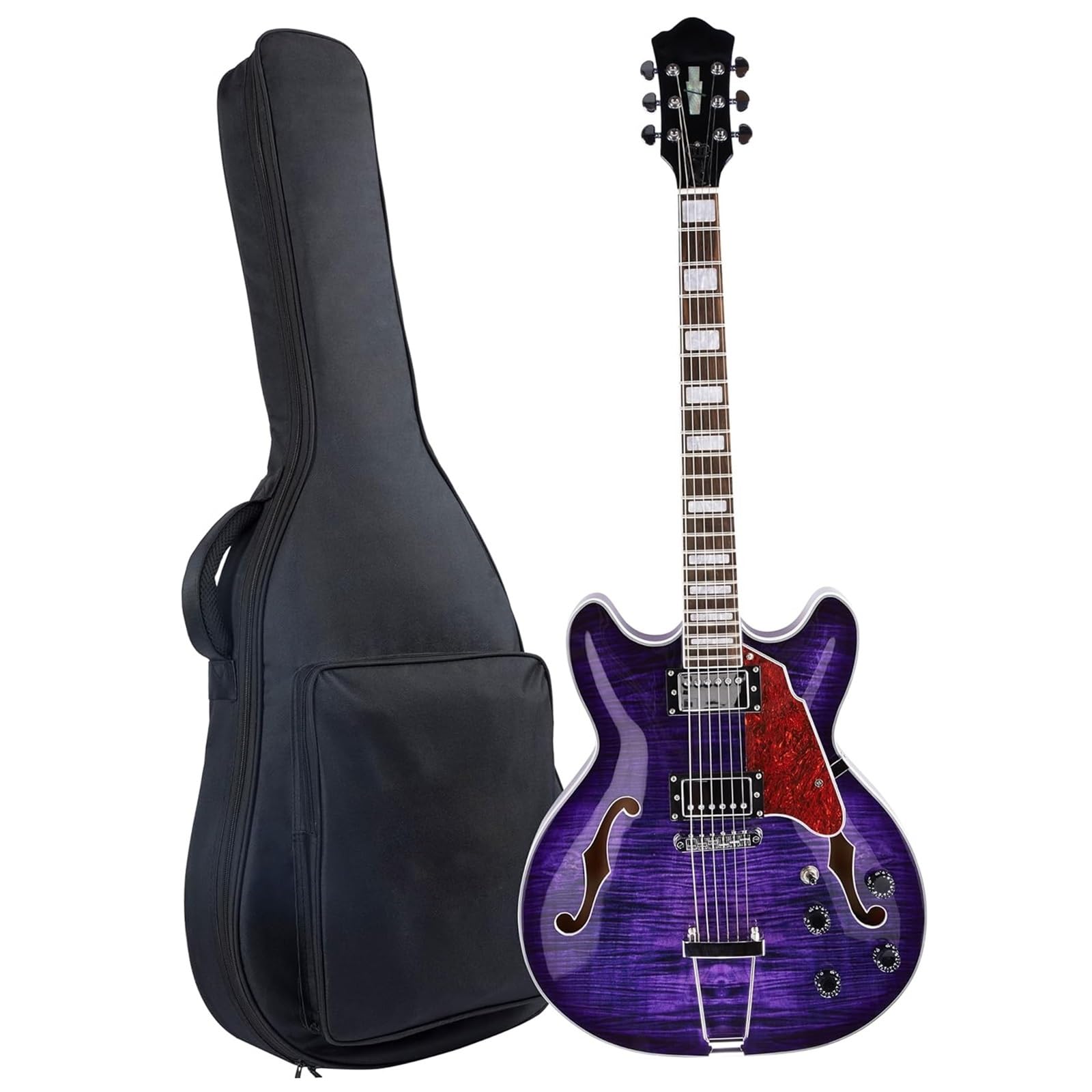 Gitara Elektryczna Gitara Elektryczna Prawa Ręka Semi Hollow Fioletowa Z Końcówką Trapezową I Torbą 6 Strun Humbucker Pickup