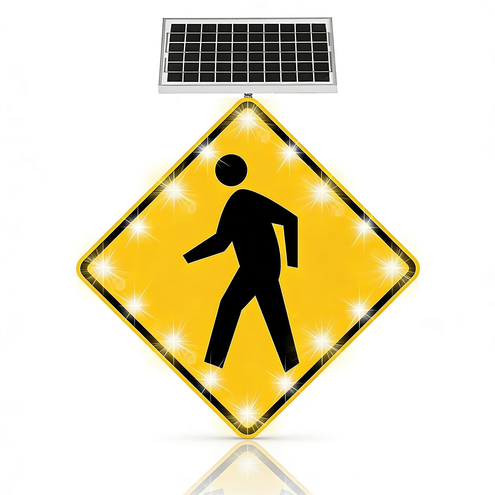 Señal de Peligro Solar LED Intermitente, 24x24 30x30 Pulgadas Alta Visibilidad, IP65 Aluminio, Cartel para Paso de Peatones y Zonas Escolares 30in