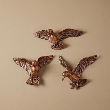 Kuş Duvar Dekoru Seti Eskitme Uçan Kuş Duvar Süsü 3D Kabartma Salon & Antre Dekoru BRONZ
