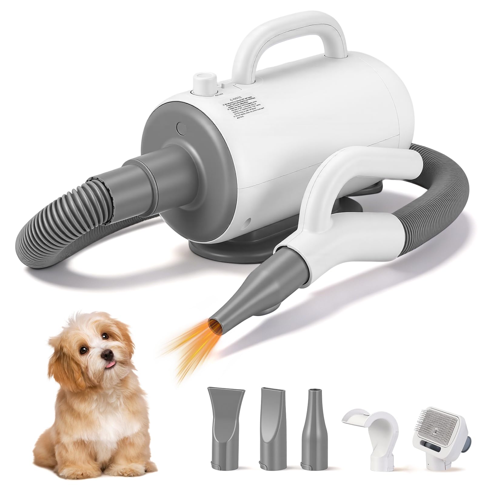 Soffiatore per Cani Asciugacapelli Asciugacapelli per Cani Ultra Silenzioso P40 2000 W, Ultra Silenzioso, ugelli 3 in 1, 99 impostazioni Regolabili per velocità e Temperatura