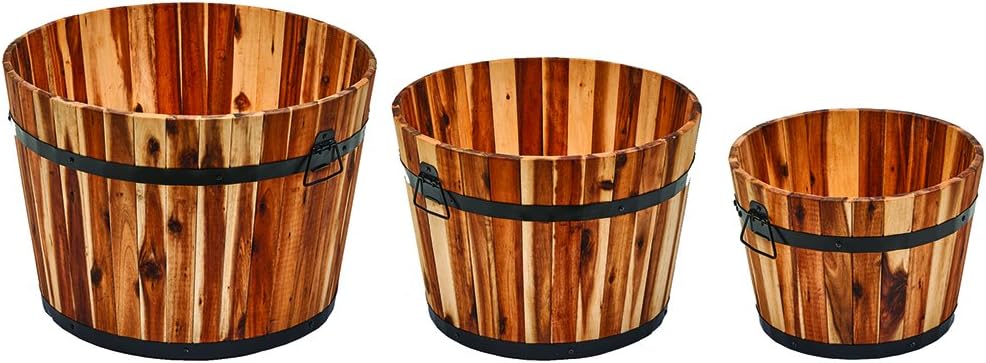 Worth Imports 2842 Nested Wood Barrel Planter Set of 3, 22", 18", 15" Small, Medium, Large
