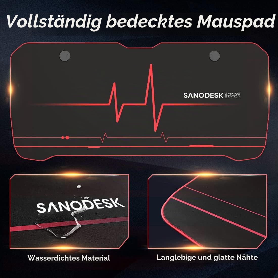 SANODESK Gaming Schreibtisch höhenverstellbarer Computertisch PC Schreibtisch mit 160cm übergrößem Desktop, Schwarz …
