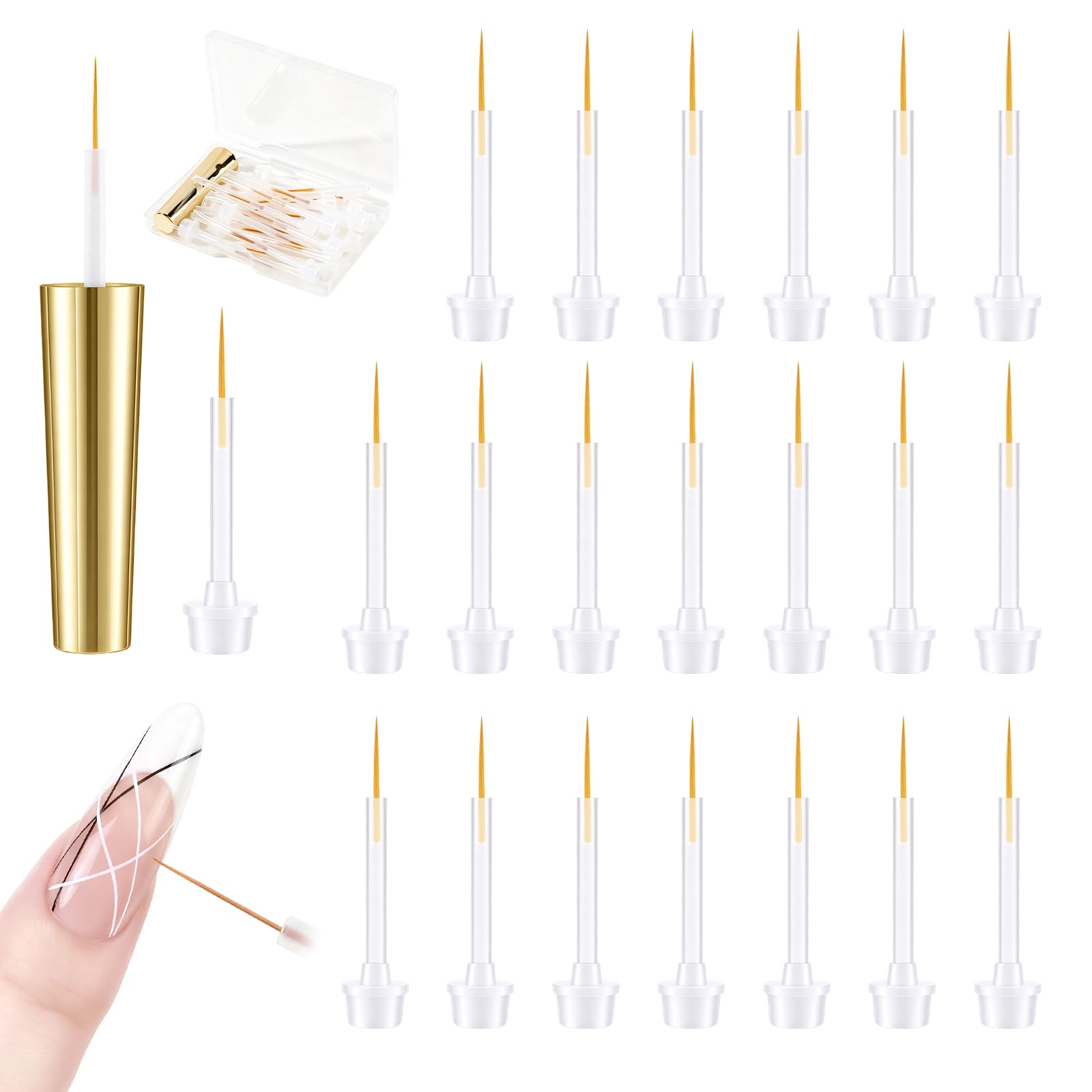 BQAN Nail Art Liner Replacement Brush Set 20Pcs Brushes for Gel Polish Brown-Liner Head