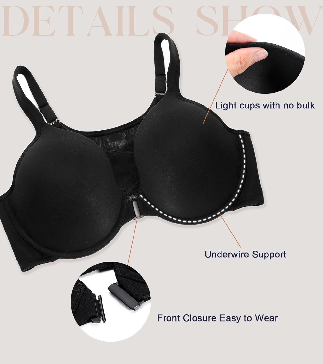 DotVol Women's Front Closure Posture Everyday Bra Plus Size Full Figure Underwire Back Support Bralette - Image 4