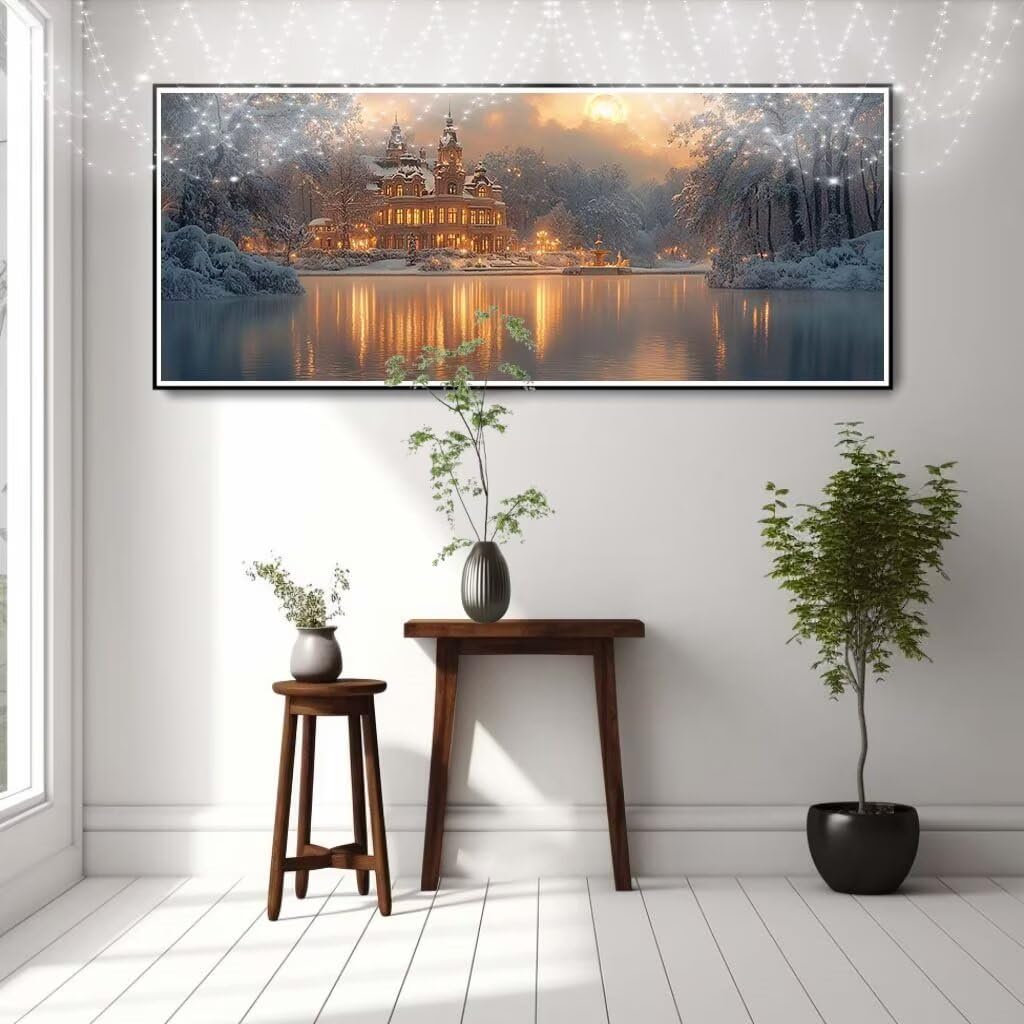 5D "zrób to sam" zamek dla dzieci, śnieżny krajobraz, obraz diamentowy (50 x 125 cm), produkcja mozaiki według liczb, zestaw do malowania krzyżykowego, obraz dla dorosłych, dekoracja domu 8Y-8272