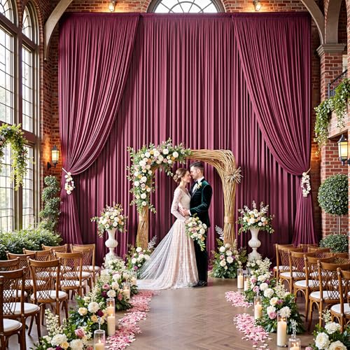 Image of 20ftx15ft Burgundy Backdrop Curtains for Parties, Wrinkle Free Polyester Burgundy Photo Backdrop Drapes 4 Panels 15 ft Long Back Drop Cloth for Wedding Birthday Photography Background Party