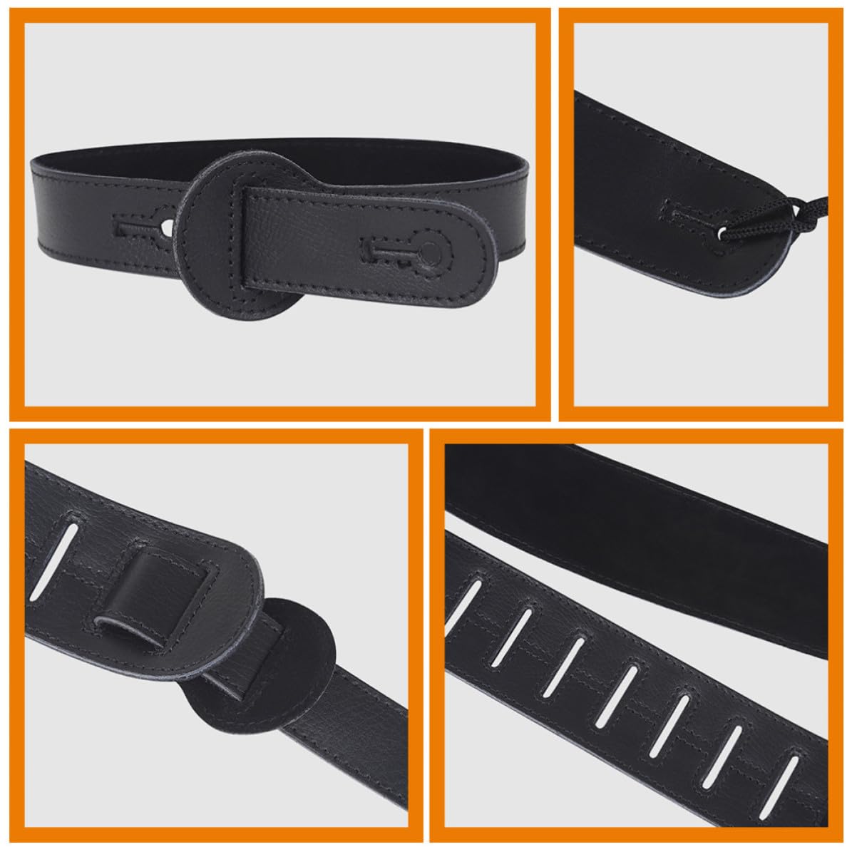 ibasenice Correa de Guitarra de Cuero Negro Resistente y Tensible para Guitarra Eléctrica y Acústica, Accesorio Duradero y Ajustable para Músicos