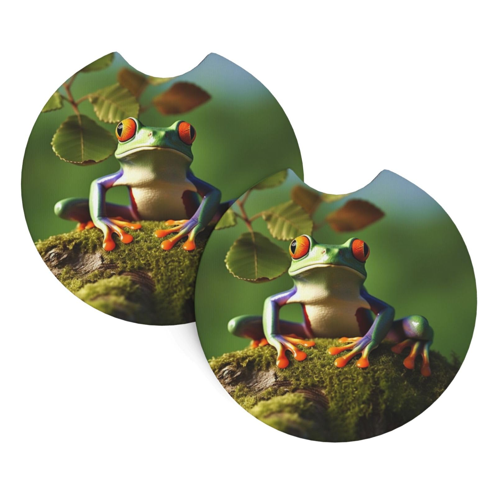 2PCS Car Coaster for Cup Holders Universal Auto Cup Mat Peace Frog Tree Cup Coaster Pad 2.7" Waterproof Neoprene Non-Slip Cup Holder Coasters Car Interior Accessories for Women Men