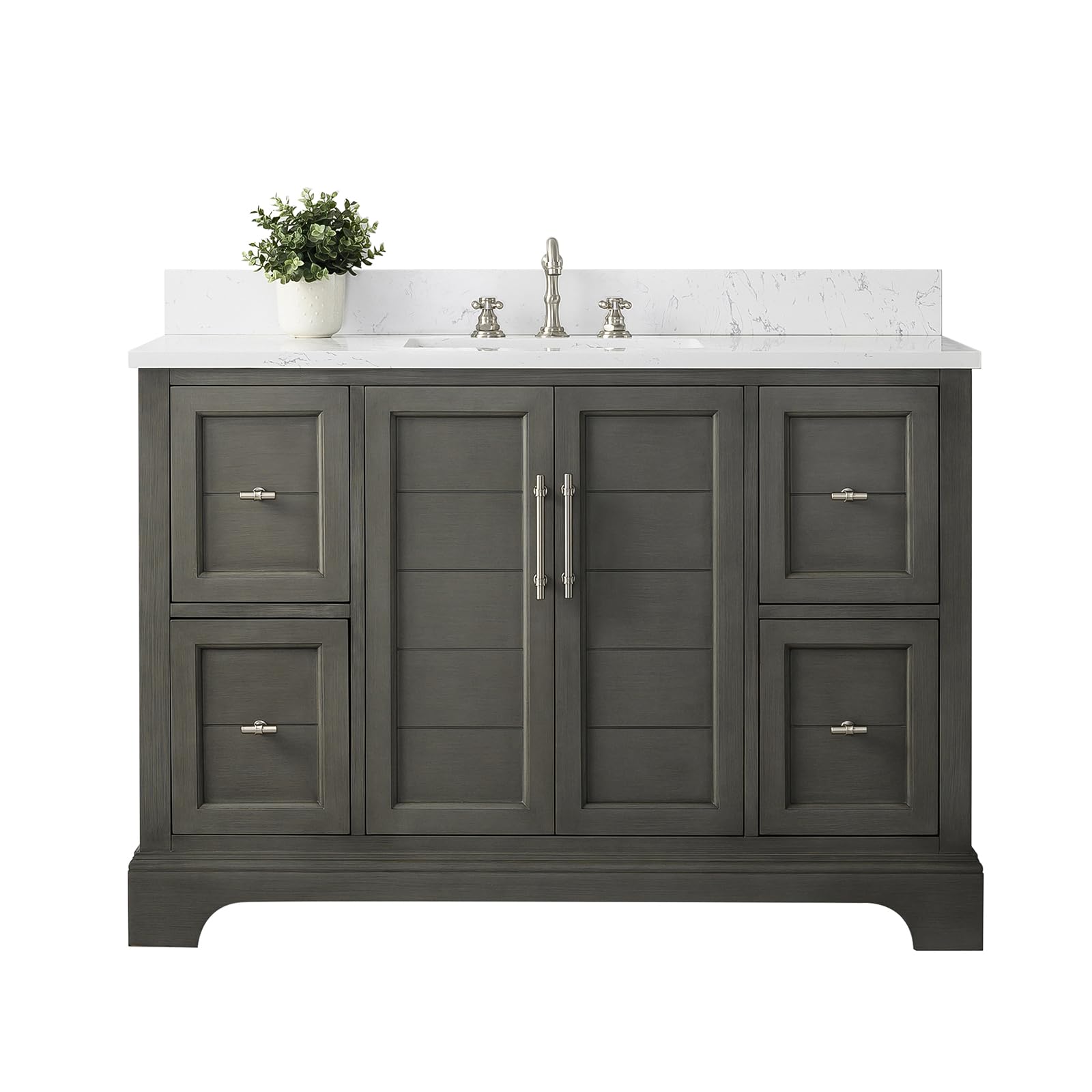 HOMEBEYOND 48 Inch Bathroom Vanity with Single Sink & Ceramic Top, Sliver Grey