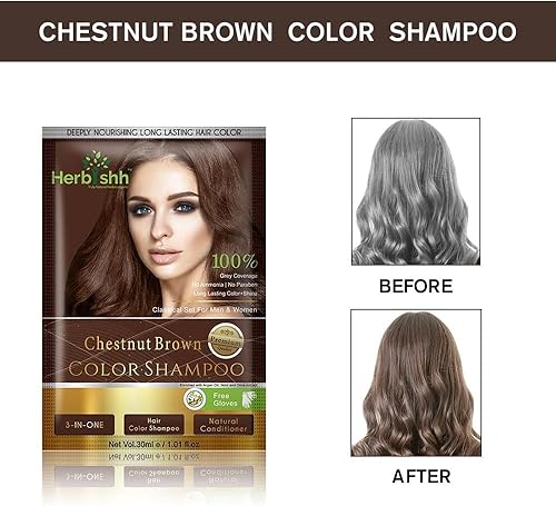 Miniatura 7 de Herbishh Champú de color de cabello para canas champú de tinte natural para el cabello con máscara de argán tamaño de viaje colores del cabello en