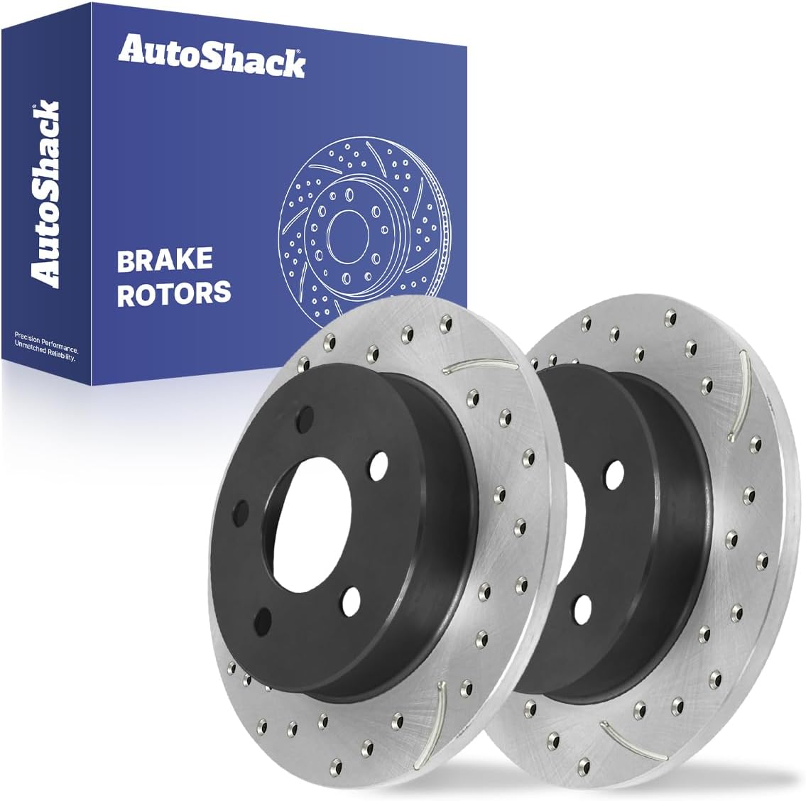 AutoShack Rear Solid Drilled & Slotted E-Coated Brake Rotors 2-PC Set Replacement for 1994-2004 Ford Mustang ShadowGuard 10.51" (267 mm)