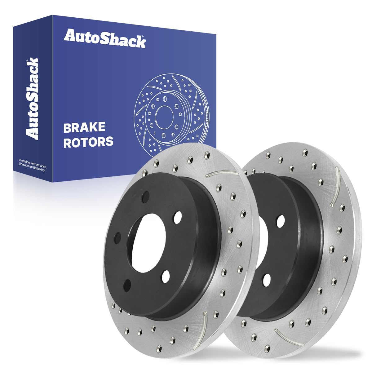 AutoShack 10.51" (267 mm) Rear Solid Drilled & Slotted Brake Rotors E-Coated Replacement for 1994-2004 Ford Mustang 2-PC Set ShadowGuard