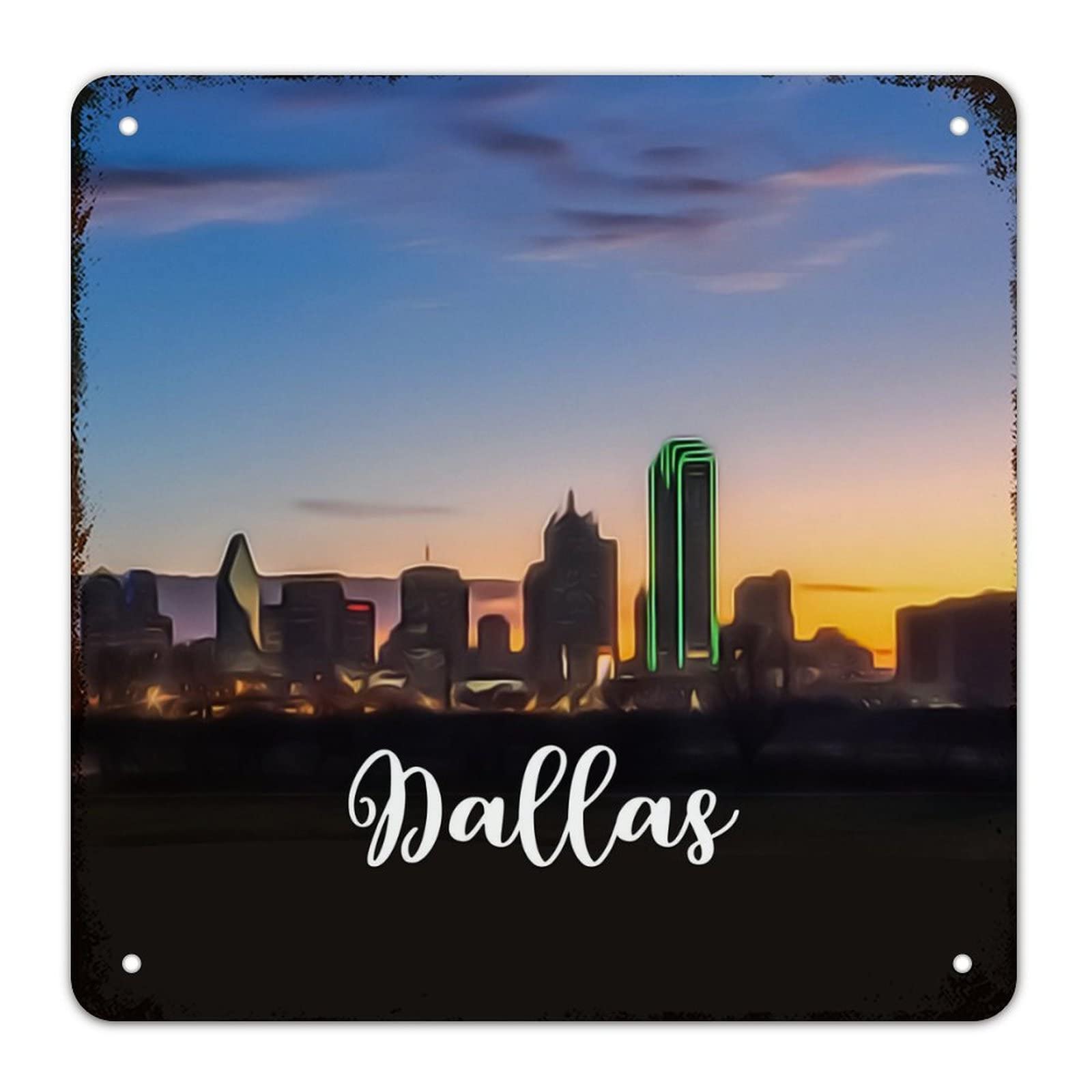 Plaque Texas USA Dallas en aluminium pour masquer un mur vide avec une déco rustique rétro