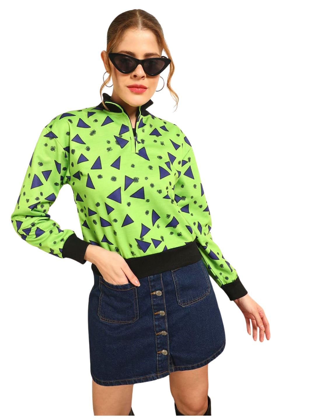 Women's Printed Multicolor Fleece Sweatshirt - Short SleeveWith Zipper Classic for Women - Soft & Breathable & Comfortable Outfits for Office, Casual, Festive & Party (11524)-image-21